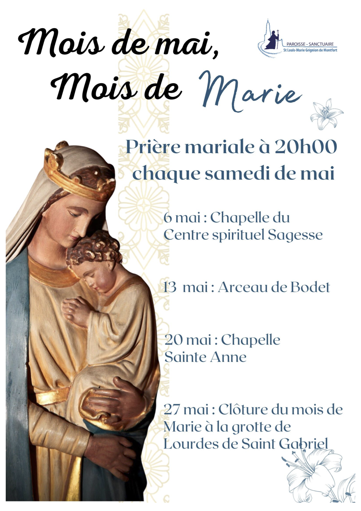 Journée de louange, témoignages, adoration et eucharistie, en la  fête de Marie, « Mère de l’Église » - Lundi de Pentecôte, 29 mai 2023 à partir de 10 h 30