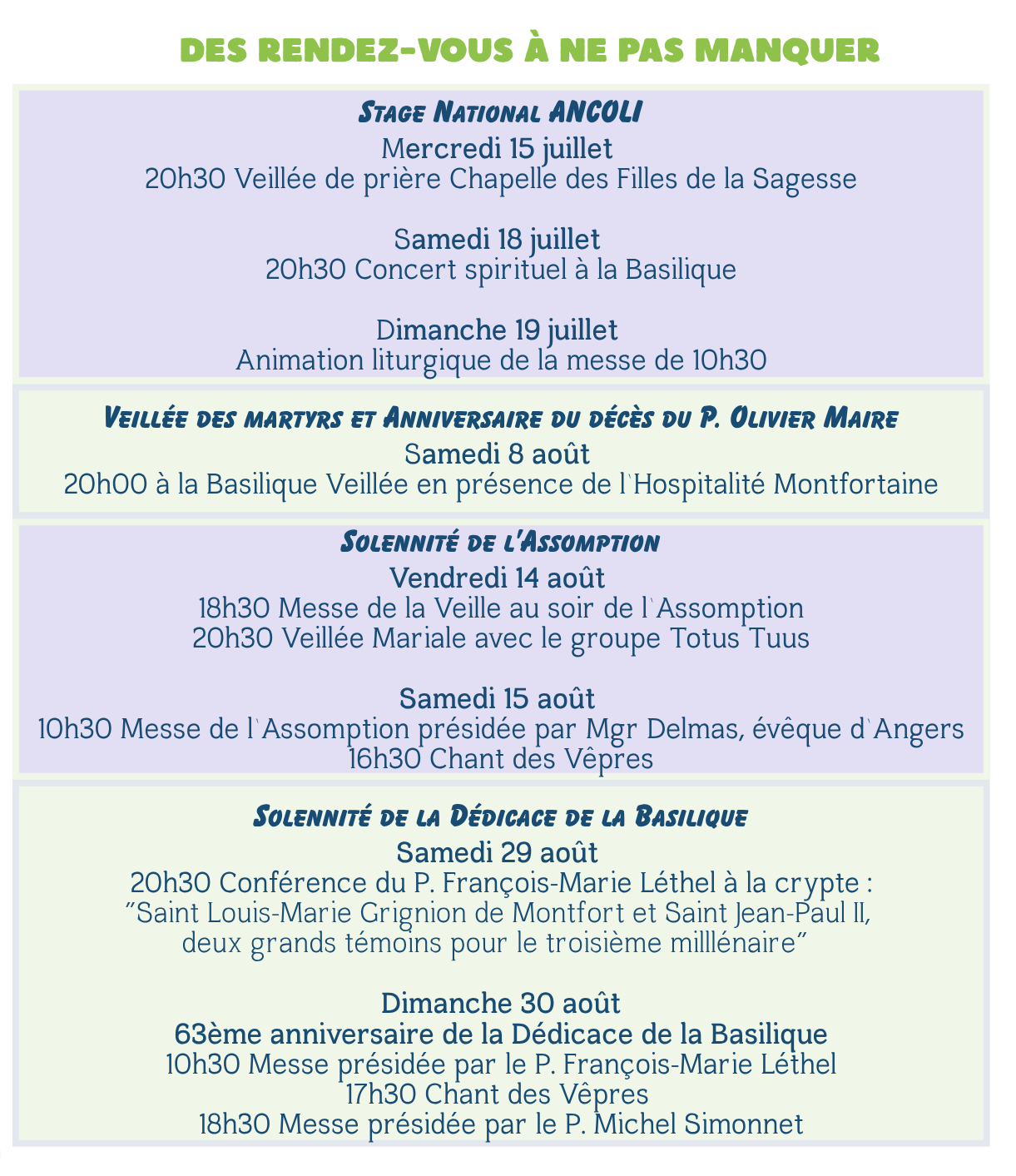 Programme estival du 12 juillet au 30 août 2026 Programme estival du 12 juillet au 30 août 2026
